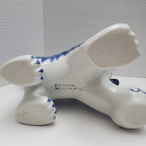 Foo Dogs, Chinese Guardian Lions, Blue And White, Porcelain, Vintage, Pair, Figu - Picture 9 of 12